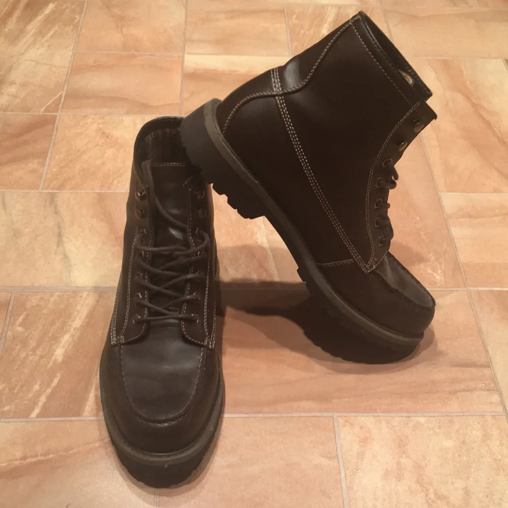 Merona Men's Dark Brown Faux Leather Casual Lace Up Boots